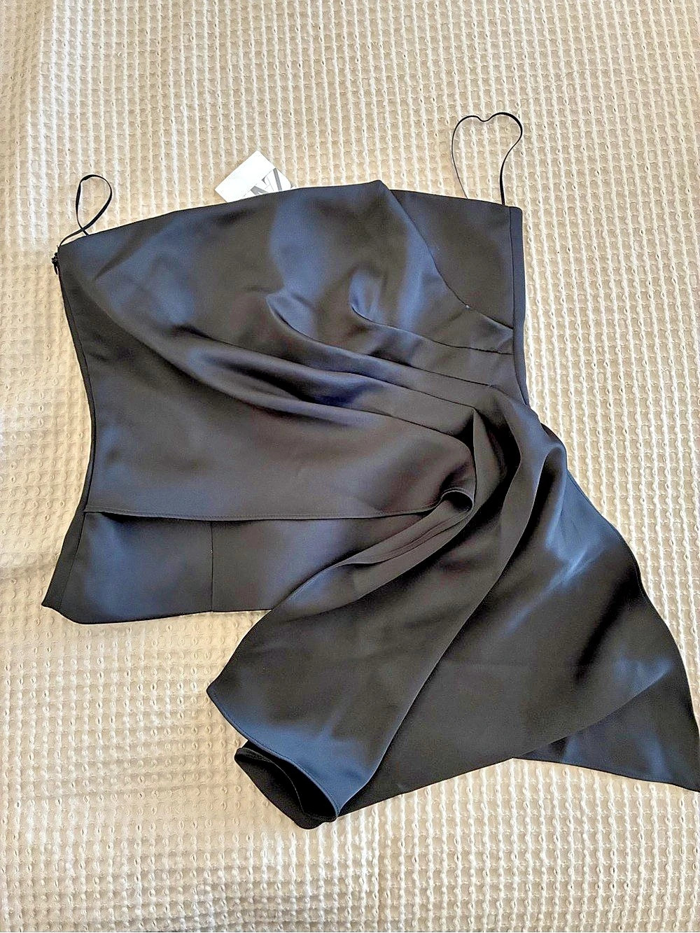ZARA Asymmetrical Draped Top Strapless Black Size Large